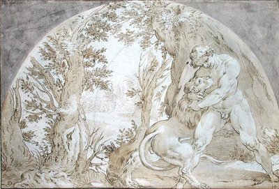 Hercules og Nemean Lion av Hendrik Goltzius