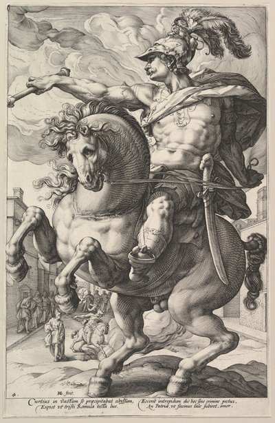 Marcus Curtius, fra serien The Roman Heroes, 1586. av Hendrik Goltzius