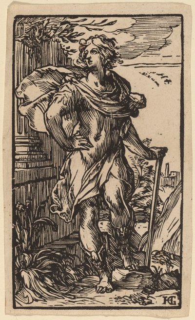 Stående ung mann med stokk av Hendrik Goltzius