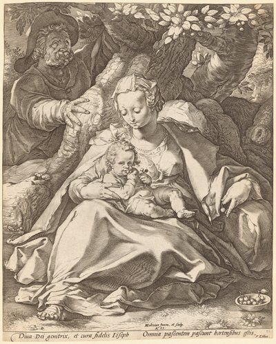 Den hellige familie under et kirsebærtre av Hendrik Goltzius