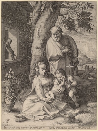 Den hellige familie med spedbarnet døperen Johannes av Hendrik Goltzius