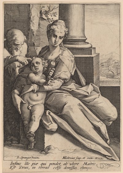 Den hellige familie av Hendrik Goltzius after Bartholomaeus Spranger