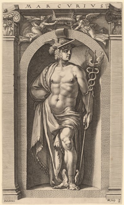 Merkur av Hendrik Goltzius after Polidoro da Caravaggio