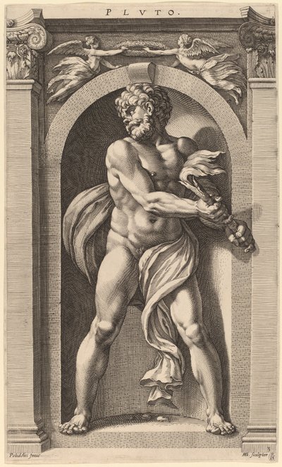 Pluto av Hendrik Goltzius after Polidoro da Caravaggio