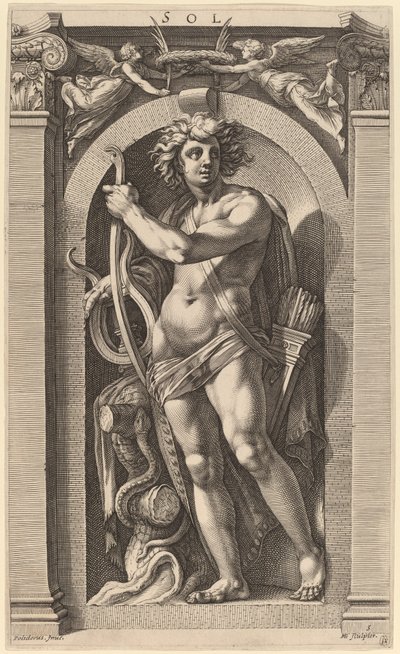 Sol eller Apollo av Hendrik Goltzius after Polidoro da Caravaggio