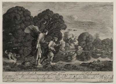 Tobias og engelen (liten tallerken) av Hendrik Goudt