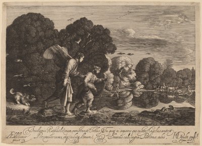 Tobias og engelen (Den lille Tobias) av Hendrik Goudt after Adam Elsheimer
