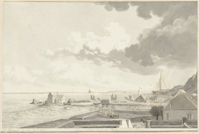 Den oversvømmede Ooijpolder med Persingen i det fjerne, 1809 av Hendrik Hoogers (signed by artist)