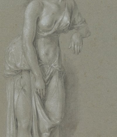 Figurstudie av en kvinne i klassisk kappe, stående tre fjerdedeler til høyre av Hendrik Hoogers