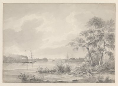Fort Zeelandia sett når du seiler opp Surinam-elven av Hendrik Huygens
