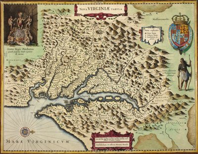 Et kart over Virginia (håndfarget gravering) av Hendrik I Hondius