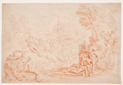Landskap med allegoriske figurer av Hendrik Krock