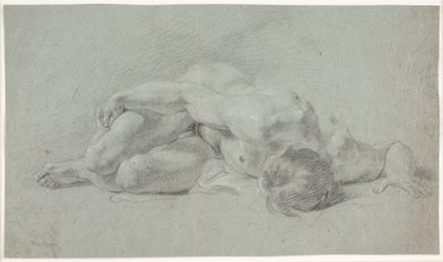 Mannlig modellstudie, liggende, huket av Hendrik Krock