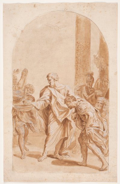 S. Peter døper Centurion Cornelius. (Apostlenes gjerninger 10, 47-48). av Hendrik Krock