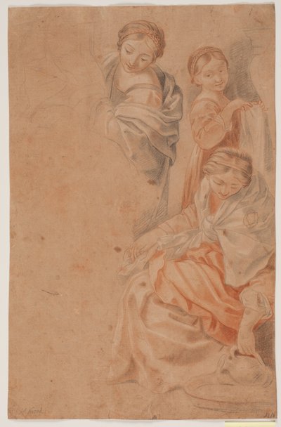 Tre kvinneskikkelser. Studer etter Guido Renis freske i Cappella dell