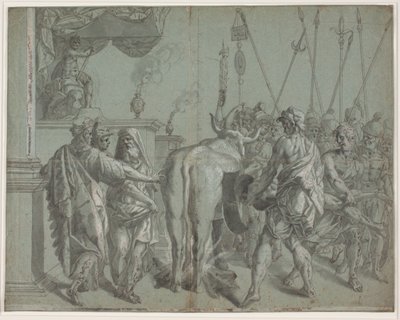 Tyrannen Phalarus av Agrigento omslutter billedhuggeren Parillus i sin glødende bronseokse av Hendrik Krock