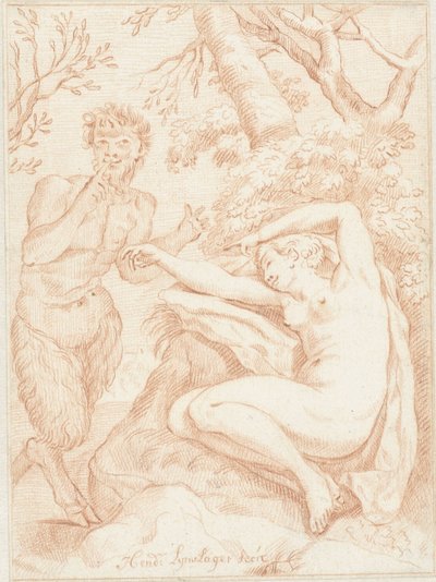 Satyr spionerer en sovende nymfe av Hendrik Lijnslager