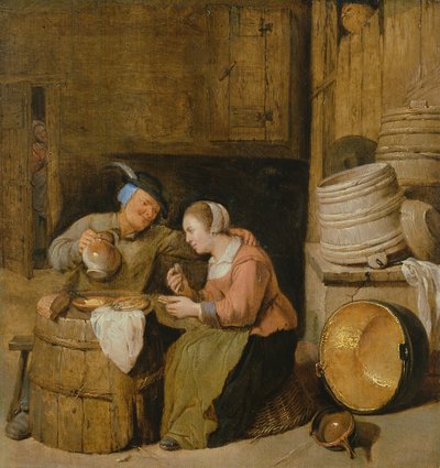 En interiørscene med to bønder av Hendrik Martensz Sorgh