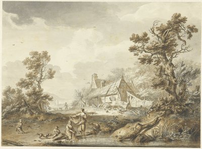 Gård med voksende kvinner i forgrunnen av Hendrik Meijer