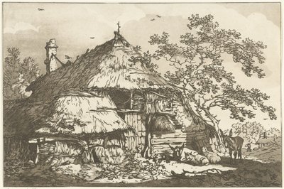 Gård med ku, to sauer og et esel på tunet Tolv design beregnet for bruk av de som lærer å tegne landskap (serietittel) av Hendrik Meijer
