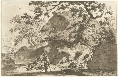 Landschap met een visser en een rustende mann Tolv design beregnet for bruk av de som lærer å tegne landskap (serietittel) av Hendrik Meijer