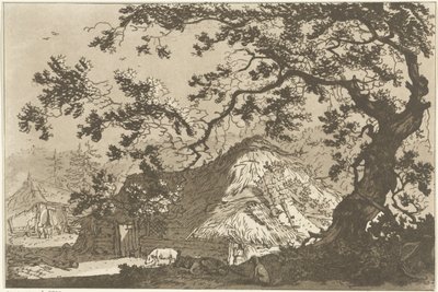 Landschap met twee boerderijen Tolv design beregnet for bruk av de som lærer å tegne landskap (serietittel) av Hendrik Meijer