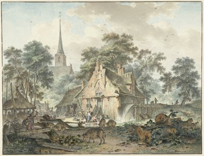 Vannmølle og landsbykirke av Hendrik Meijer