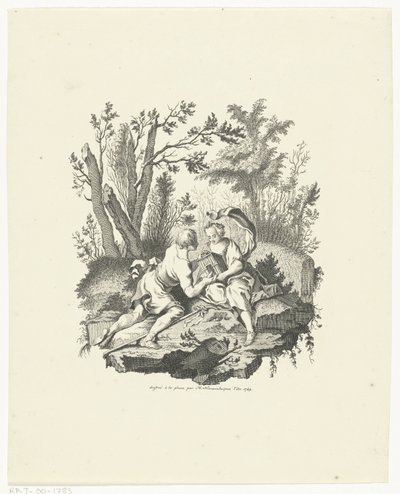 Gjeter og gjeterinne med fugl og fuglehus av Hendrik Nieuwenhuysen