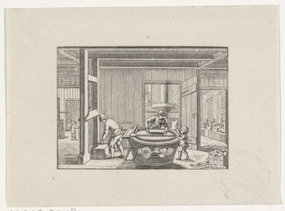 Figurer på jobb i et papirverksted av Hendrik Numan