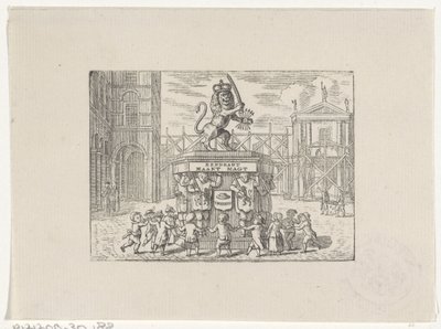 Barn som danser i en sirkel rundt et monument av de syv provinsene av Hendrik Numan
