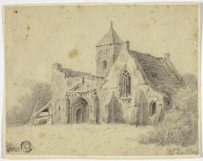 Landskirke i ruiner av Hendrik Pieter Koekkoek