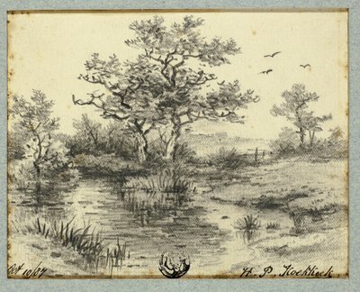 Trær ved tjern av Hendrik Pieter Koekkoek