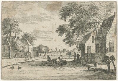Utsikt over landsbyen med fiskere av Hendrik Roosing