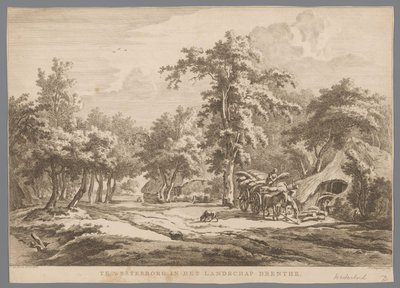 Landskap med høyvogn nær Westerbork I Westerborg i landskapet Drenthe (tittel på objekt) Ni ansikter i Drenthe (serietittel) IX ansikter i og nær Drenthes landskap (serietittel) av Hendrik Schwegman