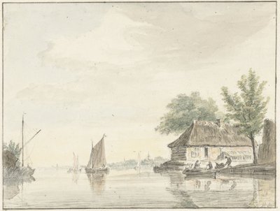 Elvelandskap med seilbåter av Hendrik Spilman