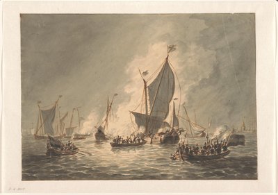 Ødeleggelse og brenning av tiggerne av de spanske skipene ved Den Briel, 1572 av Hendrik Vettewinkel