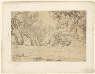 Allé med gjengrodde steiner Tentamina Lithographica (serietittel) Italienske landskap (serietittel) av Hendrik Voogd