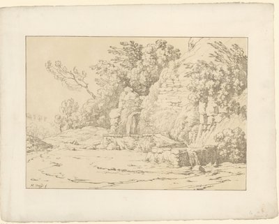 Berg med kummer Tentamina Lithographica (serietittel) Italienske landskap (serietittel) av Hendrik Voogd