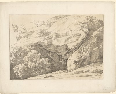 Steiner med busker Tentamina Lithographica (serietittel) Italienske landskap (serietittel) av Hendrik Voogd