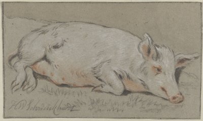 liggende gris av Hendrik Willem Schweickhardt (signed by artist)