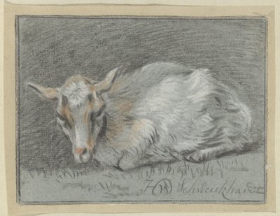liggende geit av Hendrik Willem Schweickhardt (signed by artist)