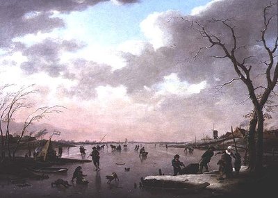 Vinterscene, figurer på isen av Hendrik Willem Schweickhardt