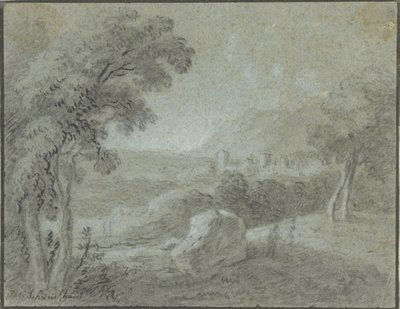 Sørlig kupert landskap med en by foran seg av Hendrik Willem Schweickhardt