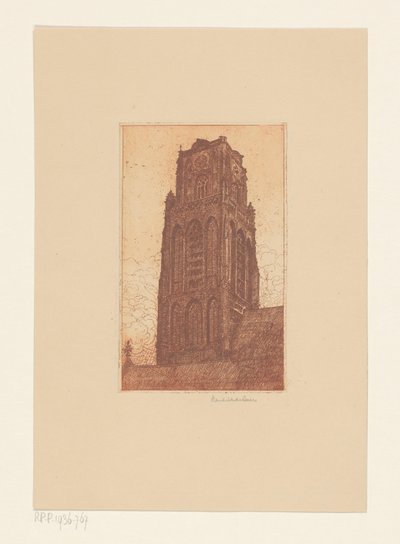 Studie av et kirketårn av Hendrik de Boer (signed by artist)