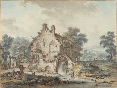 Rustikk vannmølle i en gotisk ruin av Hendrik de Meyer II