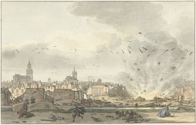 Eksplosjonen av Kruithuis i Delft, 12. oktober 1654 av Hendrik de Winter (signed by artist)