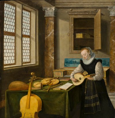 Lady Playing the Lute, ca. 1610 av Hendrik the Younger Steenwyck