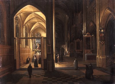 Interiøret til en gotisk kirke (olje på kobber) av Hendrik the Younger Steenwyck