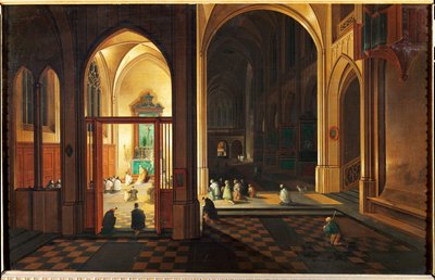 Messe i en katolsk kirke. Olje på kobber av Hendrik van Steenwyck