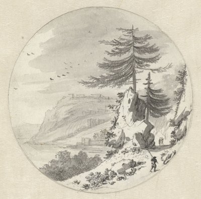 Fjellrikt kystlandskap med et stort gran av Hendrik van der Straaten